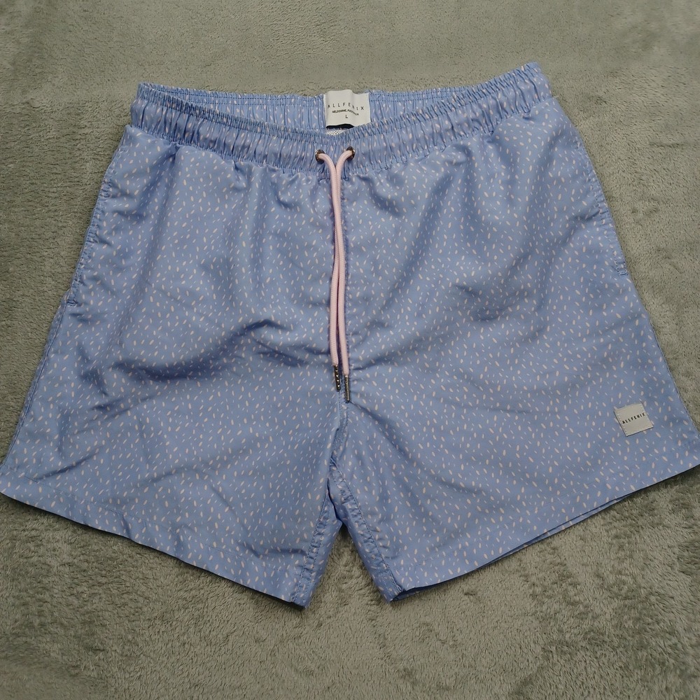 Allfenix Swimtrunks Mens Large Blue All Over Print Drawstring Casual Preppy